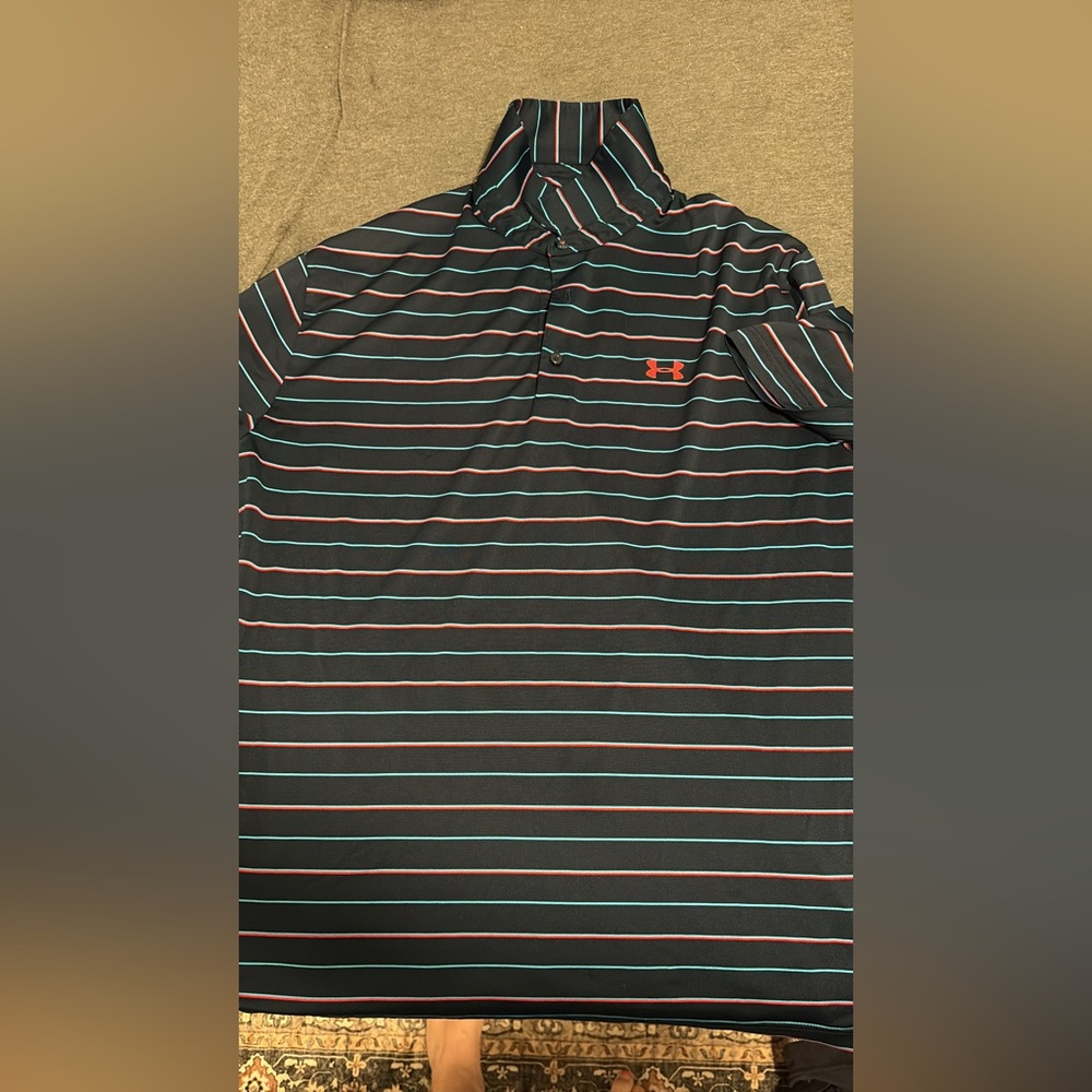 Under Armour Navy and Pink Striped Polo